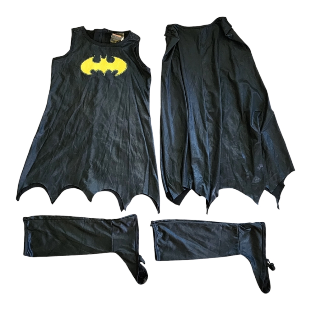 Batgirl Costume Size Small (6) Black Dress, Cape, & Shoe Covers Rubies Halloween